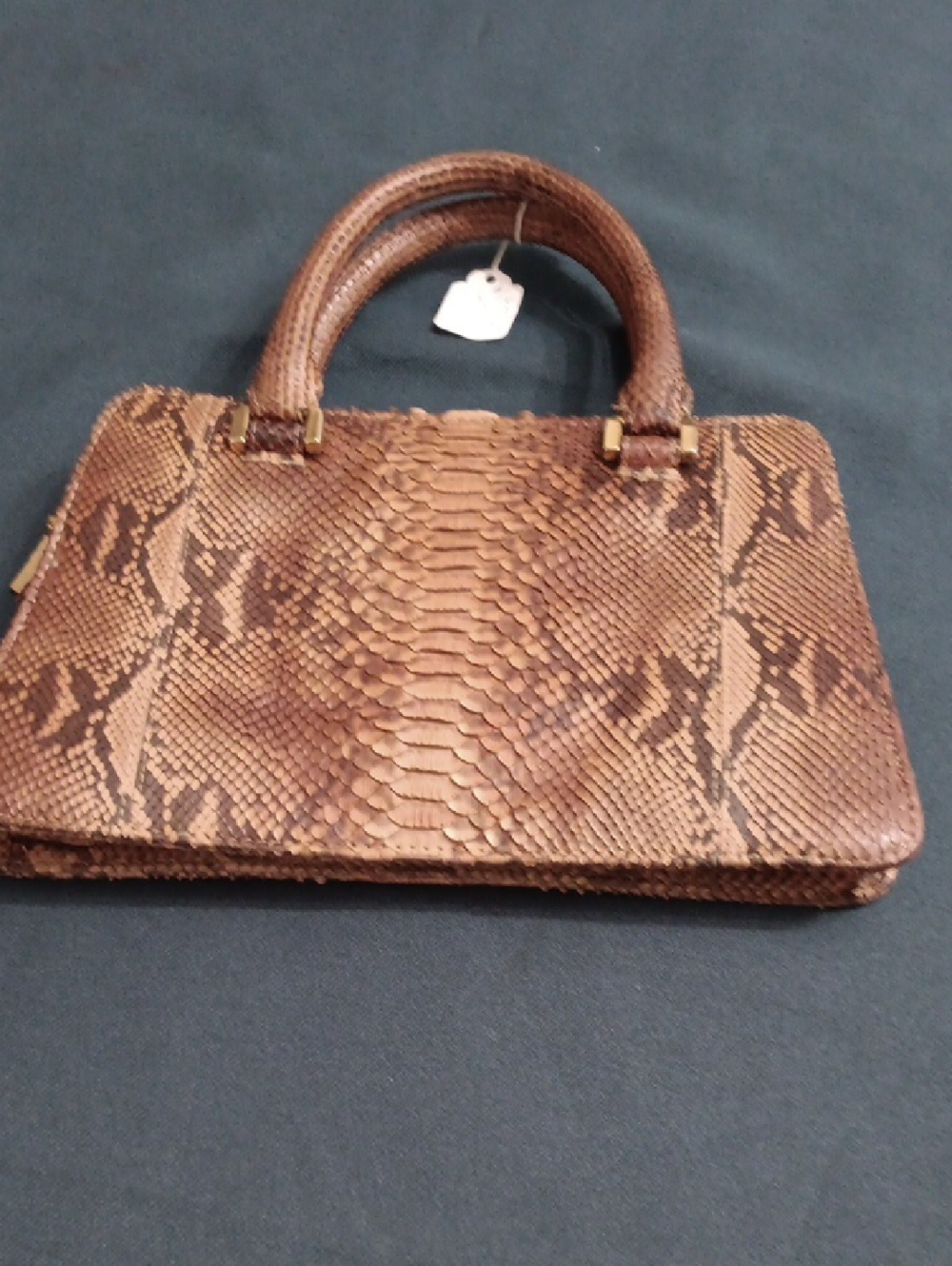 Textured Brown Snakeskin-Pattern Top Handle Satchel